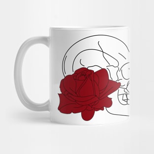 Skull and red rose white t-shirt, stickers, cases, notebooks, pillows, totes, masks Mug